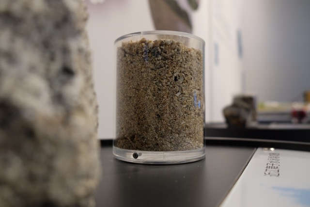Samples of rock and sand from different rivers.