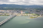 The 'Biwako Ohashi' toll bridges, two parallel bridges that span the narrowest point of Lake Biwa. They are 1.4 km in length, and reach a maximum height of 26.3 m above the lake.  (12 May 2010)