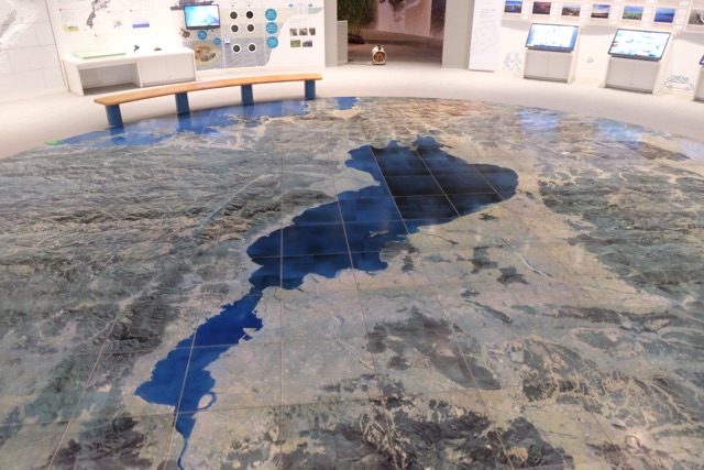 Aerial photograph montage of Lake Biwa on the floor