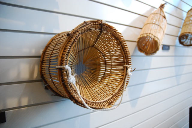 A traditional shrimp trap, made of thin strips of bamboo.