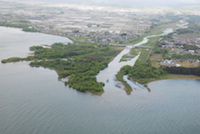 Mouth of the Adogawa River, which flows into the western side of the north basin of Lake Biwa. There are 118 rivers flowing into the lake, but only one natural outlet, the Seta River at the southern end of the lake.  (12 May 2010)